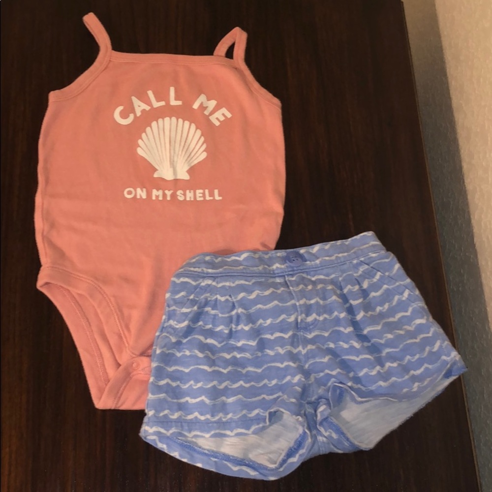 Old Navy mermaid style bodysuit and wave shorts